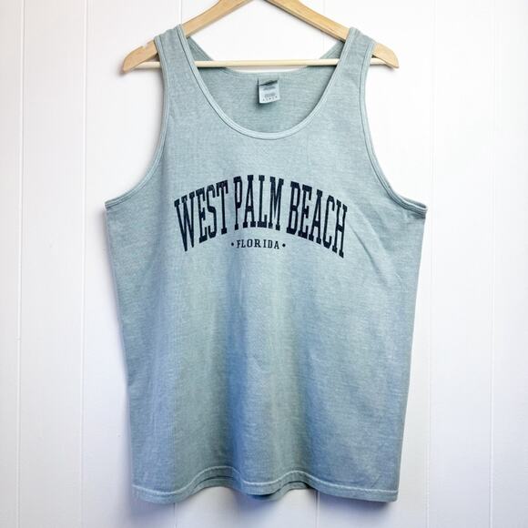 Gilda. Blue Grey Distressed Logo West Palm Beach Tank Top Women’s Size Large - Picture 2 of 11